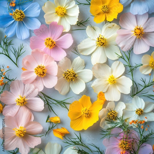 Pastel Cosmos Flowers Floral Arrangement Soft Hues Botanical Beauty