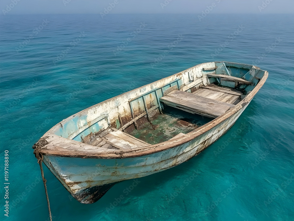 Old Wooden Boat in Turquoise Water Photo Old Wooden Boat in Turquoise Water Photo