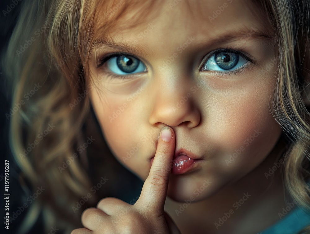 A charming child with bright eyes makes a hush gesture by holding a finger to her lips, evoking playfulness and secrecy in a tender moment captured beautifully. A charming child with bright eyes makes a hush gesture by holding a finger to her lips, evoking playfulness and secrecy in a tender moment captured beautifully.