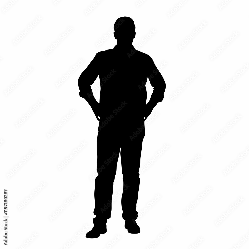 A man is standing in front of a white background. He is wearing a jacket and pants. He is holding his hands in front of his body A man is standing in front of a white background. He is wearing a jacket and pants. He is holding his hands in front of his body