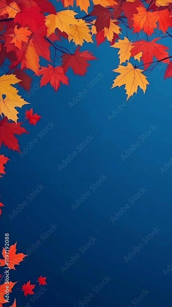 Autumn leaves frame, blue background, fall season, greeting card Autumn leaves frame, blue background, fall season, greeting card