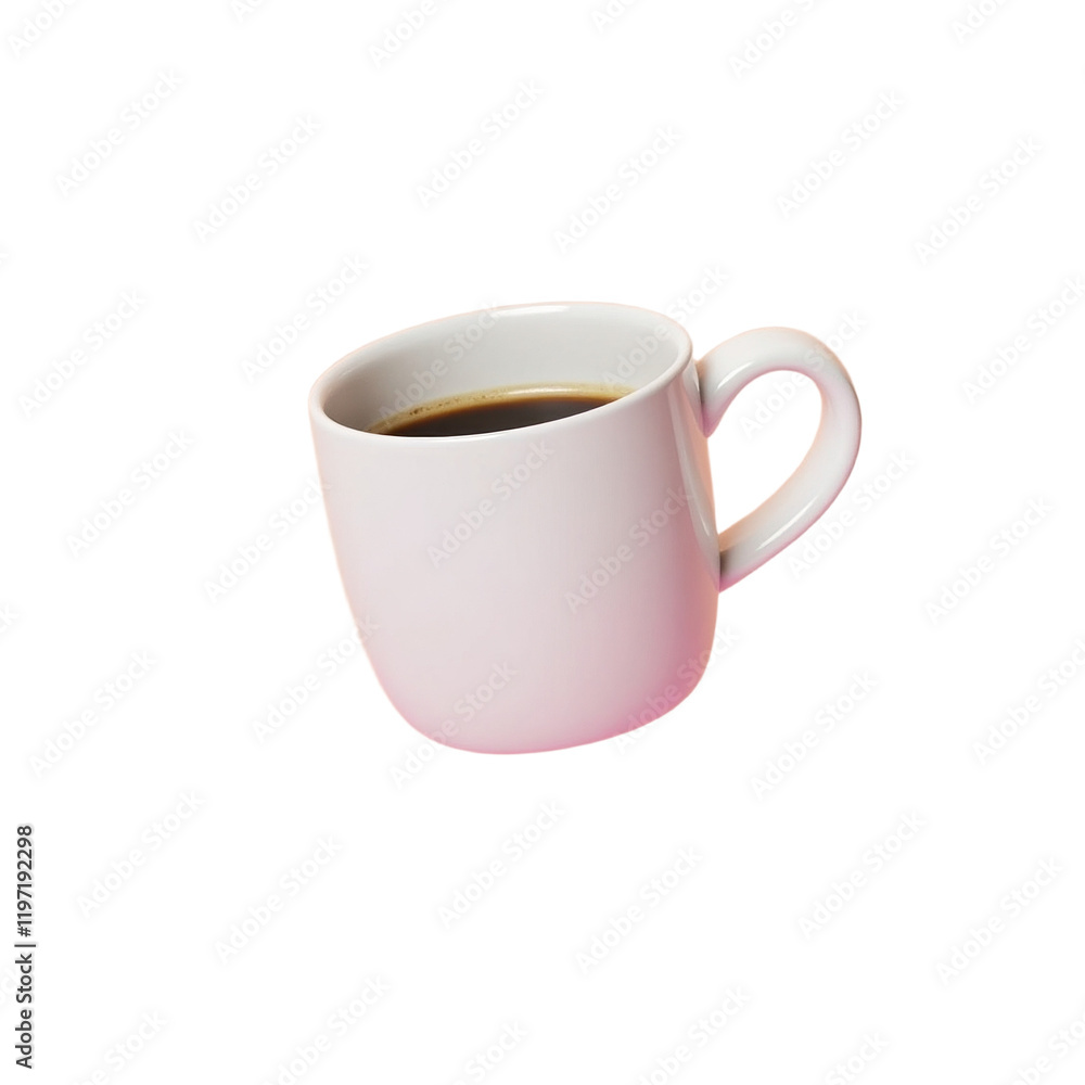 Obraz premium white mug of dark coffee floats against a and pink backdrop