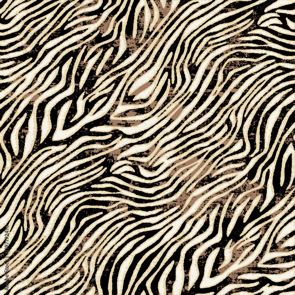 Abstract zebra skin texture wallpaper grunge vector seamless pattern for fabric shirt cloth pillow carpet wrapping 