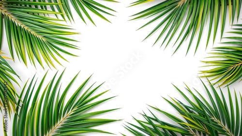 Tropical Palm Branches Pattern - Abstract Top View - White Background - AI Art