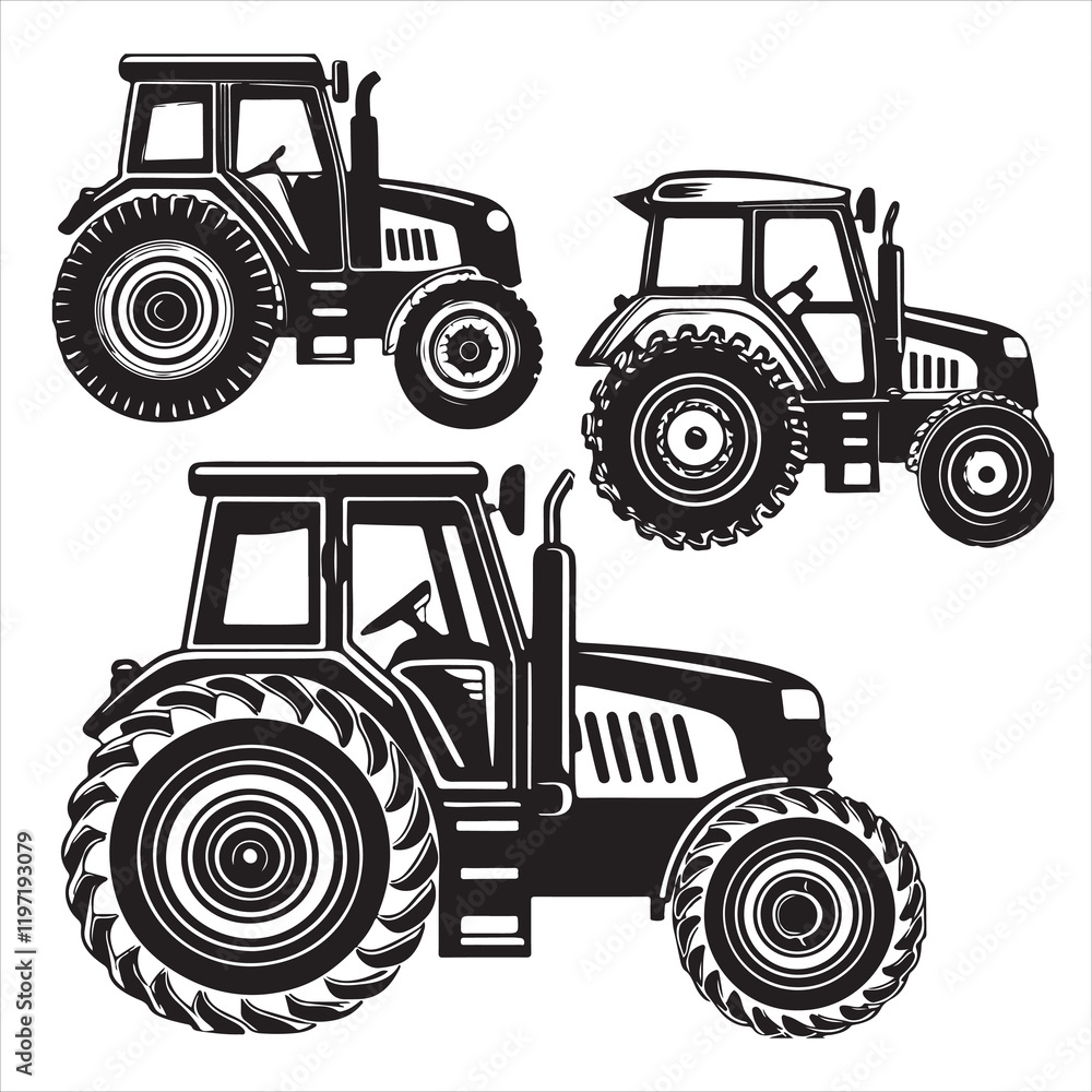 set of Tractor silhouette vector, old tractor vector silhouette, old farmer driving an old tractor set of Tractor silhouette vector, old tractor vector silhouette, old farmer driving an old tractor