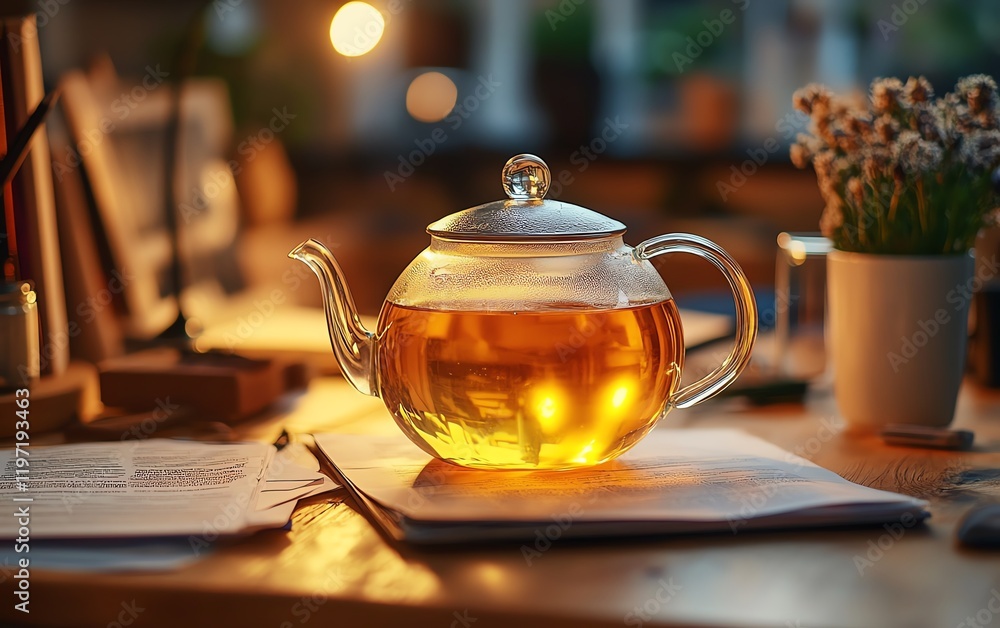 Fiery glowing liquid in a glass teapot Fiery glowing liquid in a glass teapot