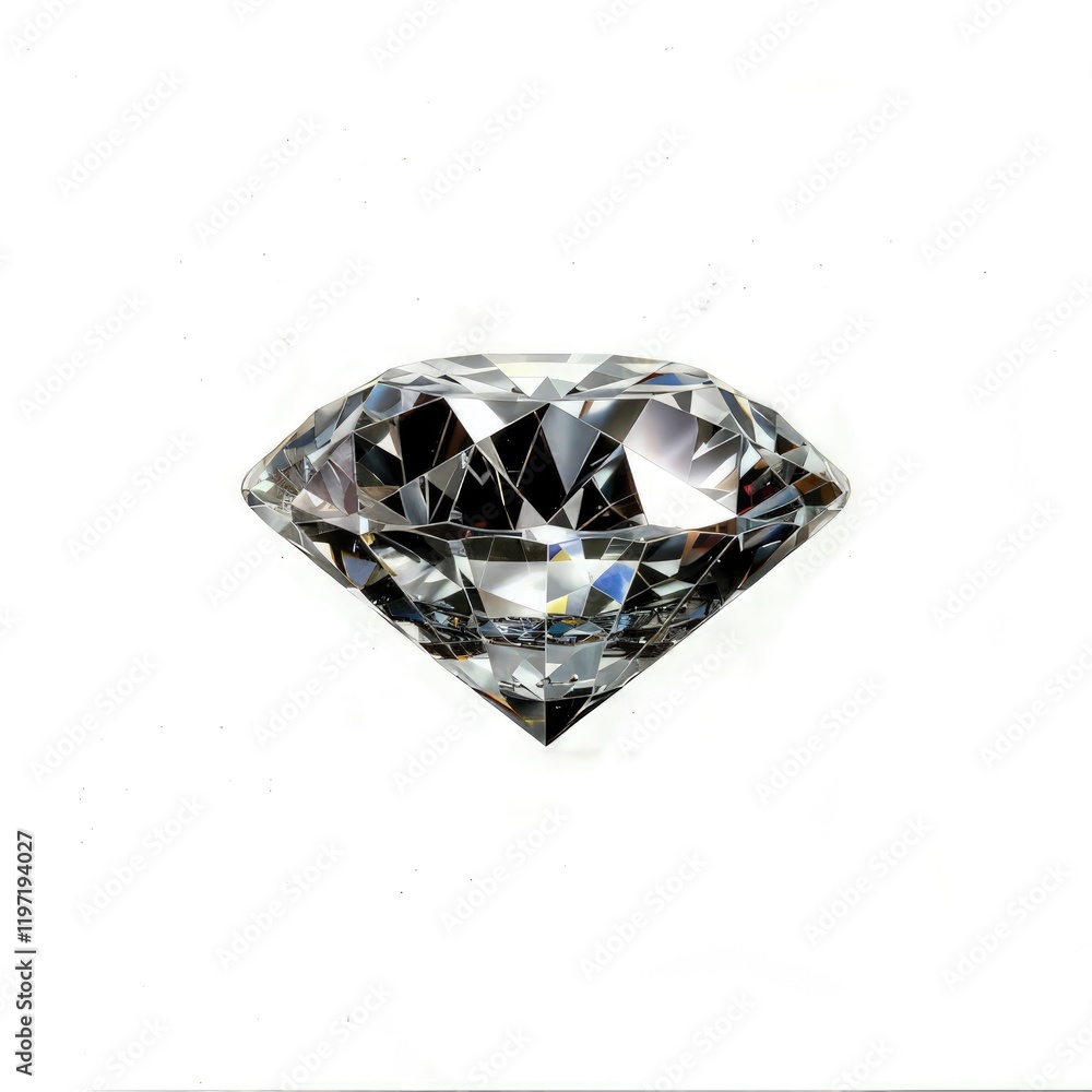 A clear diamond gemstone with intricate facets reflecting light. isolated on white background A clear diamond gemstone with intricate facets reflecting light. isolated on white background