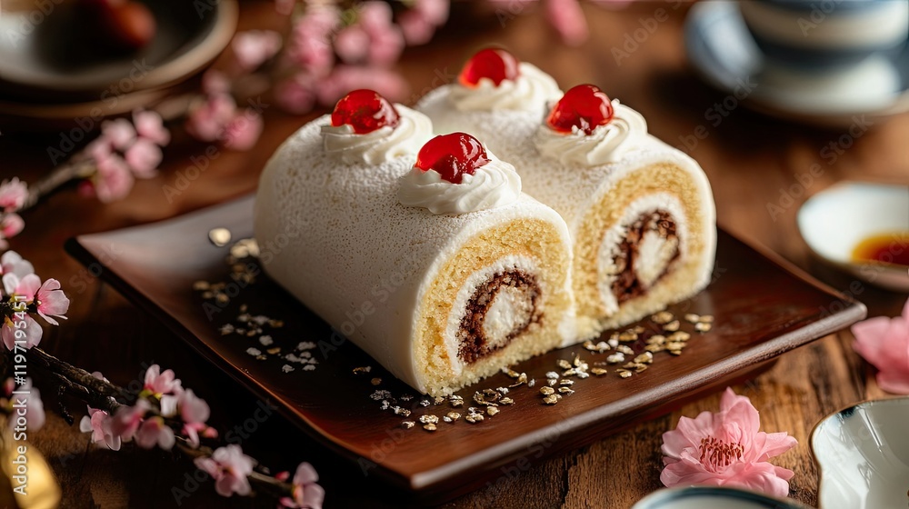 custom made wallpaper toronto digitalA Chinese New Year fusion cake roll infused with oolong tea and filled with red bean and whipped cream.