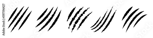 Set of claws animal scratch vector icons. Cat, tiger, monster scratches paw shapes
