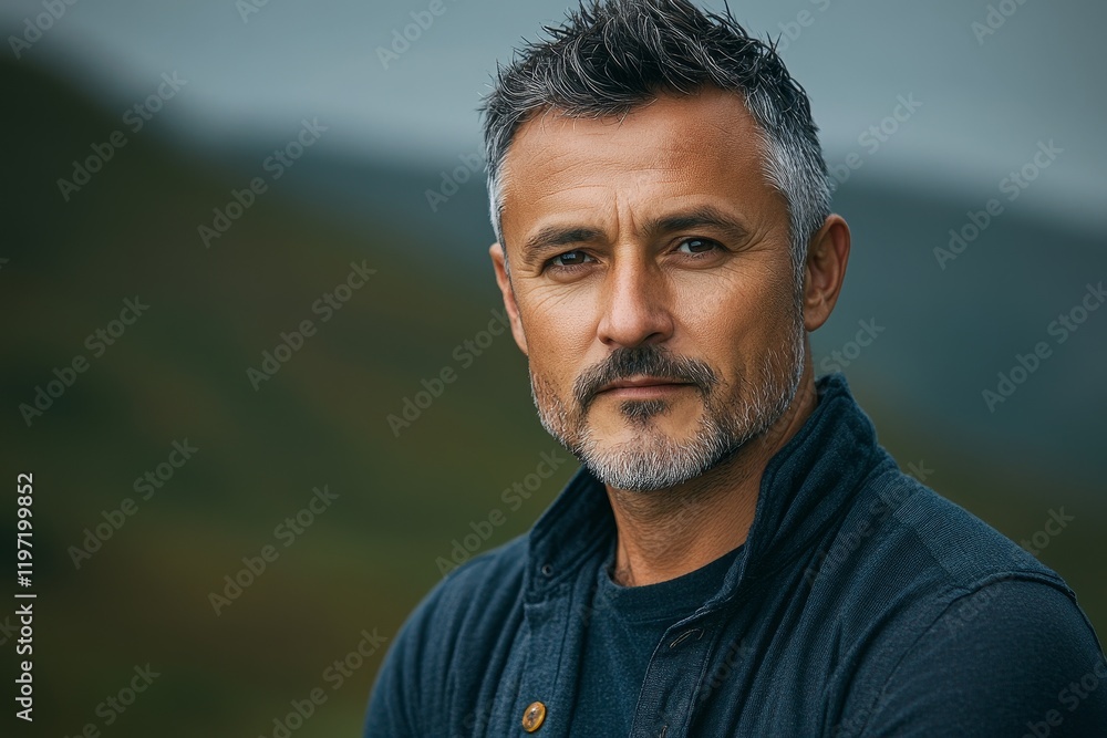 Fototapeta premium authentic portrait of serious handsome adult 50 years old man