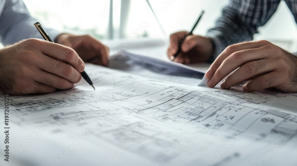 Close-up of hands collaborating on technical blueprints, showcasing teamwork and precision in engineering and architecture. Close-up of hands collaborating on technical blueprints, showcasing teamwork and precision in engineering and architecture.