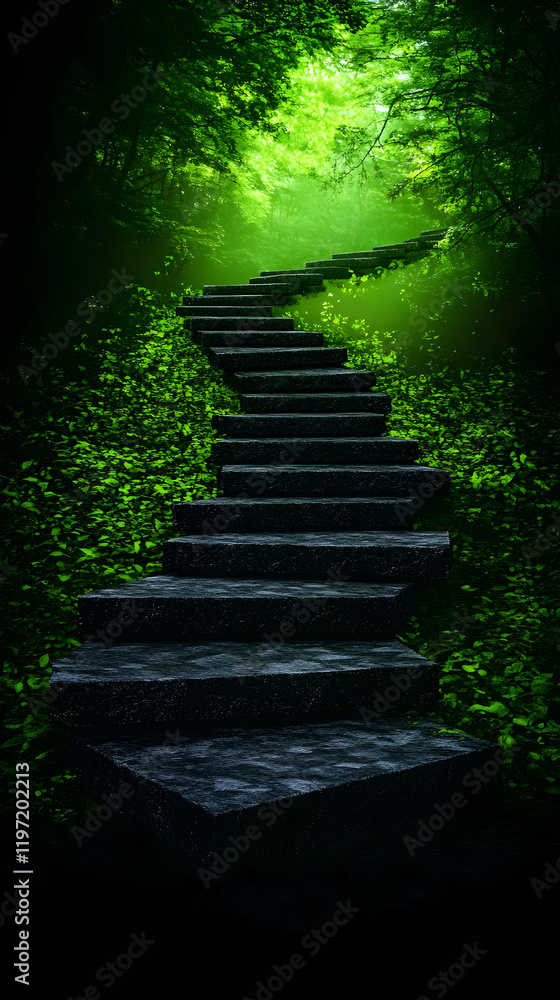 Obraz premium Enchanted Forest Staircase 3D Illustration