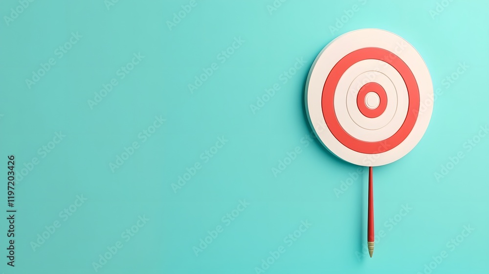 Hitting the Financial Target - Dart Striking a Bullseye on Pastel Blue Background Hitting the Financial Target - Dart Striking a Bullseye on Pastel Blue Background