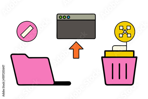 Delete Workflow Trash Illustration - Modern and Minimalist Design