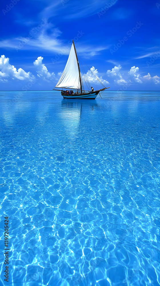 Obraz premium Sailboat Serenity: Ocean Tranquility Illustration