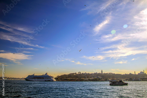 Landscape of Sarayburnu Seraglio Point under amazing sky in istanbul photo