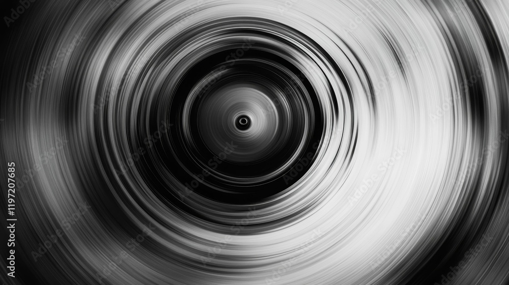 Fototapeta premium Black and white circles radiating outwards from a center point.