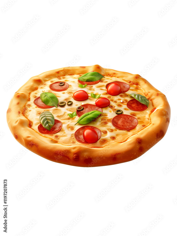 Healthy pizza with fresh basil, cherry tomatoes, and olives on a whole-grain crust, perfect for nutritious and delicious meal options. isolated on white background -PNG Generative AI Healthy pizza with fresh basil, cherry tomatoes, and olives on a whole-grain crust, perfect for nutritious and delicious meal options. isolated on white background -PNG Generative AI