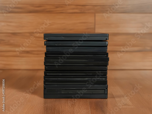 Black DVD Cases Stack Realistic Photo photo