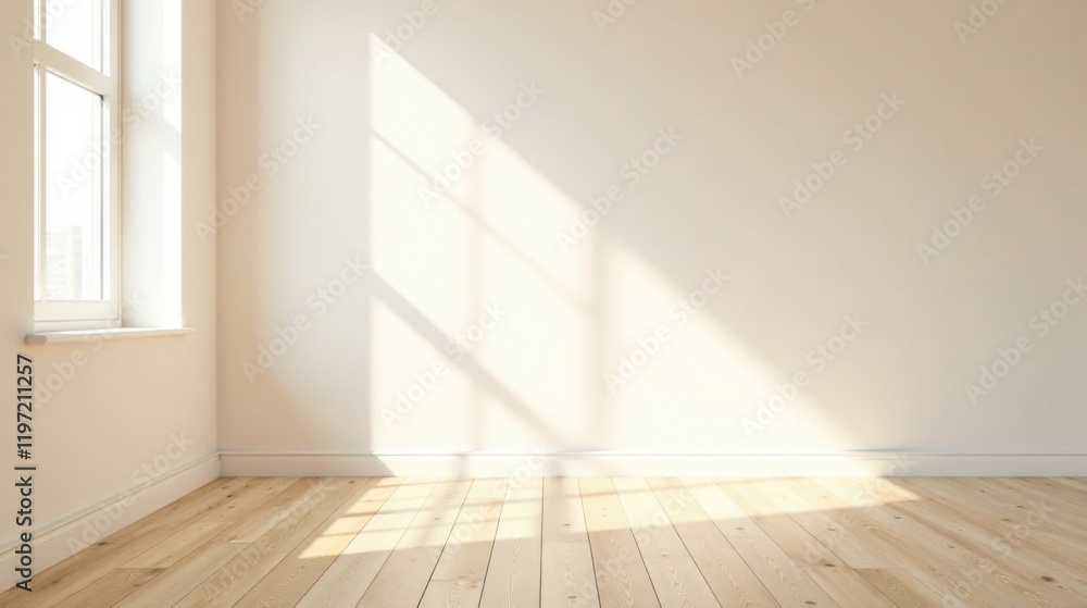 Sunlight streams through a window illuminating a light-colored room with wooden floors and neutral walls, creating a serene and minimalist atmosphere. Sunlight streams through a window illuminating a light-colored room with wooden floors and neutral walls, creating a serene and minimalist atmosphere.