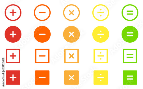 Math symbol Plus minus equal icon multiply division addition substraction multiplication division equal calculating basic mathematic outline colorful