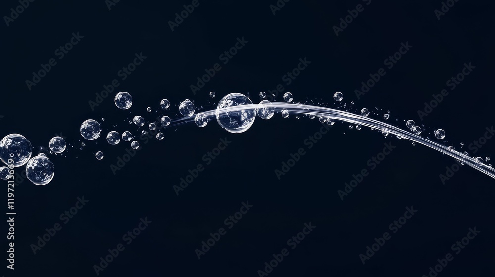Transparent bubbles floating along a wave on black. Transparent bubbles floating along a wave on black.