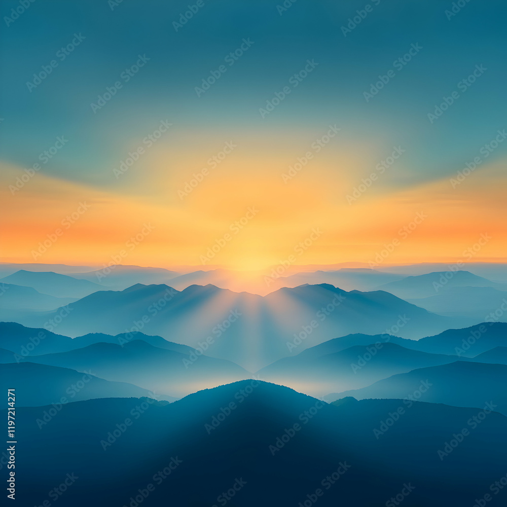 Fototapeta premium Sunrise Mountain Range Illustration