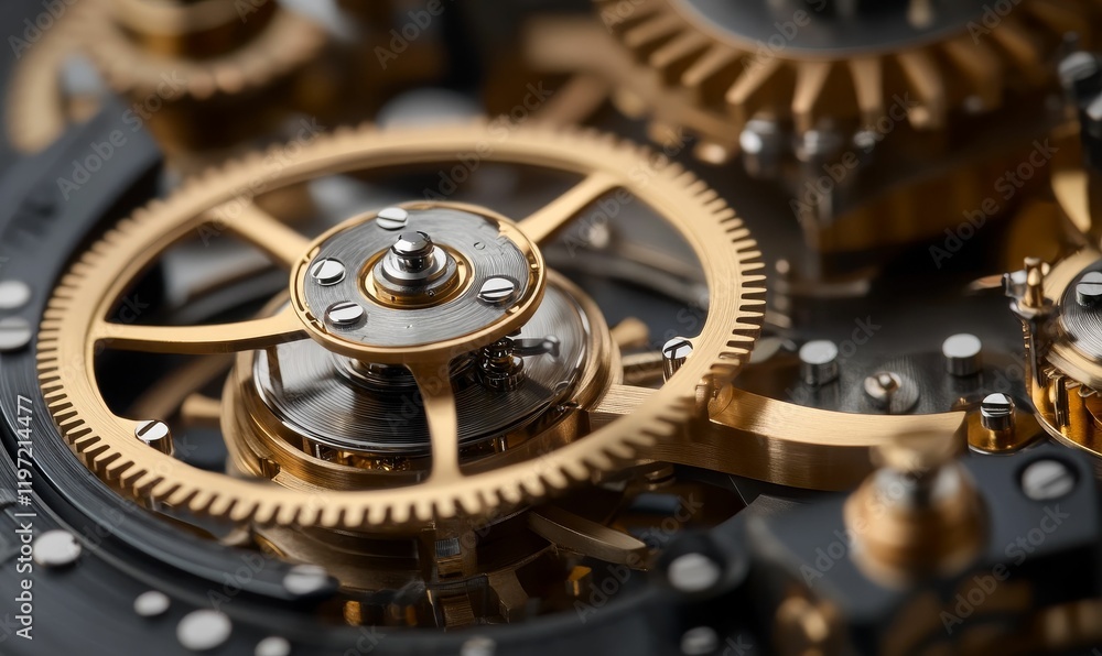 Metallic gears and components of a clockwork mechanism. Metallic gears and components of a clockwork mechanism.