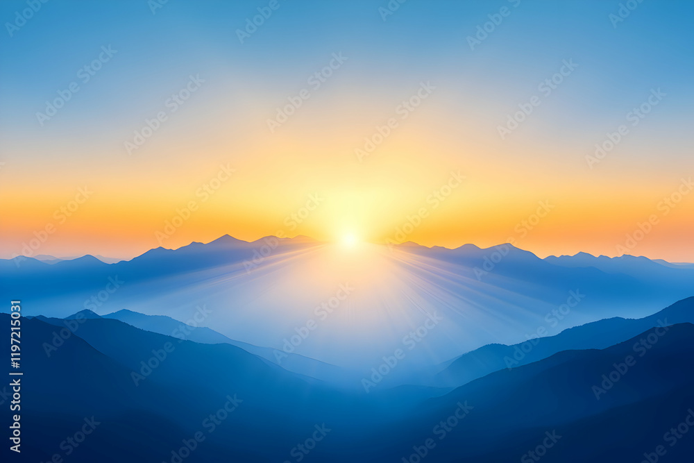 Fototapeta premium Sunrise Mountain Landscape Illustration