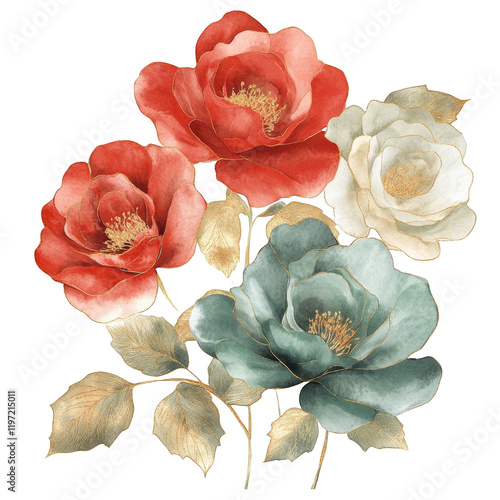 Vibrant floral arrangement botanical art digital illustration nature close-up colorful design for home decor