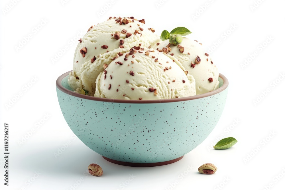 Creamy Vanilla Ice Cream with Chopped Nuts in a Decorative Bowl