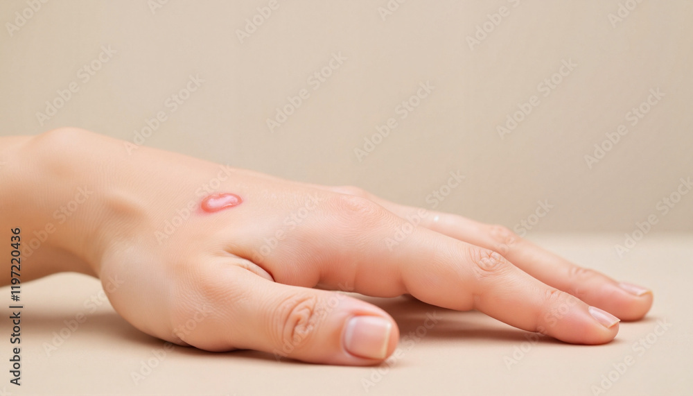 Fototapeta premium Blister on hand with soft lighting and beige background