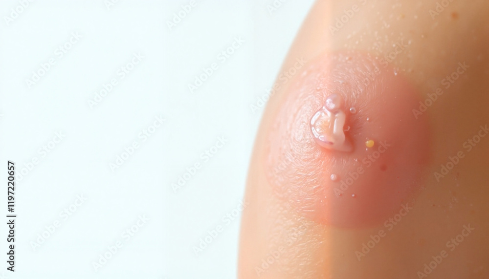 Fototapeta premium Large blister on shoulder with inflamed red appearance