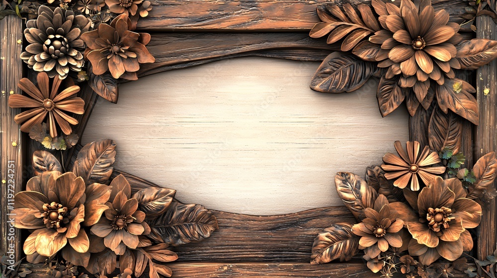 Elegant Wooden Frame Adorned with Bronze Flowers Elegant Wooden Frame Adorned with Bronze Flowers