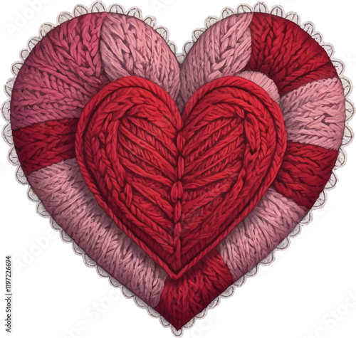 knitted heart pink and red on white background, valentine's day, love