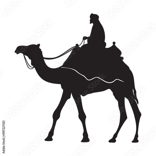 A arabian man riding on a camel silhouette vector illustration