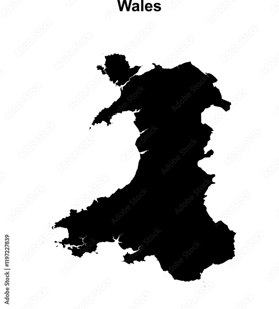 Wales blank outline map design