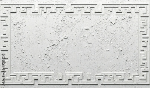 White square shaped frame with raised geometric Greek key interlocking pattern