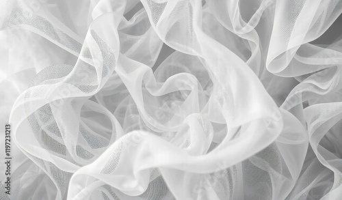 Close up of white organza fabric with sheer layered texture and folds