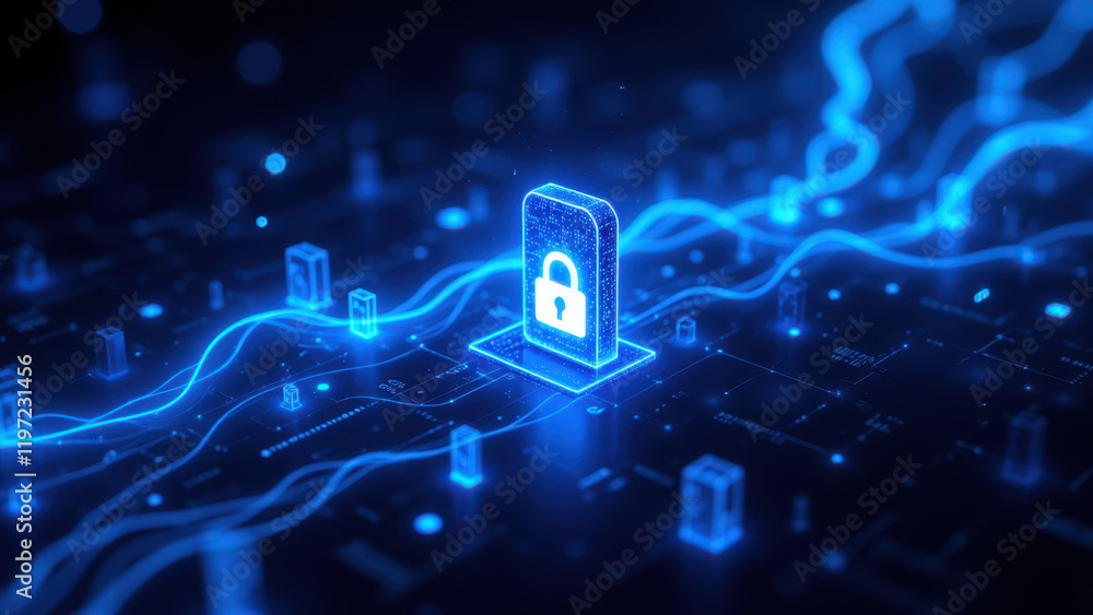 Digital cybersecurity illustration with a shield and lock symbol on a network background. Digital cybersecurity illustration with a shield and lock symbol on a network background.