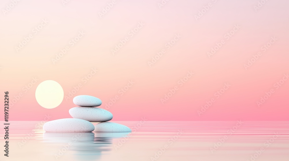 A tranquil lake with a collection of stones at sunrise, the soft pink and orange hues of the sky mirroring on the water surface, creating a harmonious composition. A tranquil lake with a collection of stones at sunrise, the soft pink and orange hues of the sky mirroring on the water surface, creating a harmonious composition.