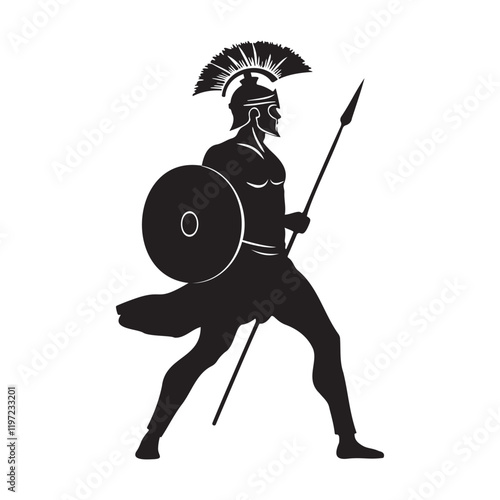 Gladiator spartan warrior with spike and shield silhouette vector illustration
