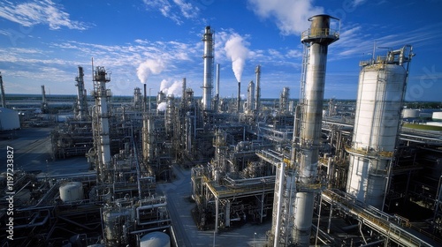 Wallpaper Mural Close-up view of towering cracking units and reactor vessels, machinery weaving through in a massive petrochemical facility. Torontodigital.ca