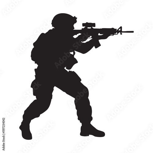 Soldier shooting pose silhouette vector illustration