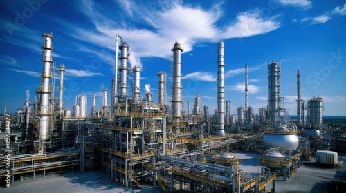 Wallpaper Mural Towering cracking units and reactor vessels dominate the landscape in a petrochemical facility filled with machinery. Torontodigital.ca