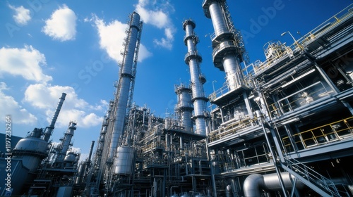 Wallpaper Mural Close-up view of towering cracking units and reactor vessels in a sea of machinery and industrial piping in a petrochemical plant. Torontodigital.ca