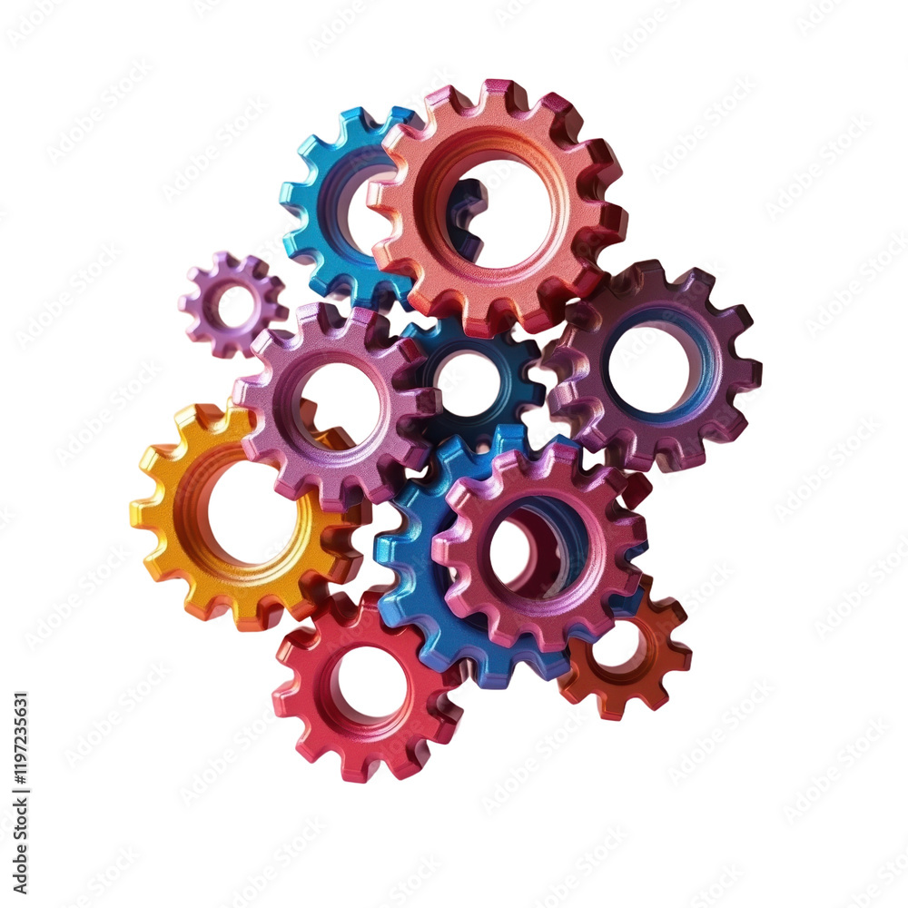interlocking colorful metallic gears: a dynamic composition interlocking colorful metallic gears: a dynamic composition