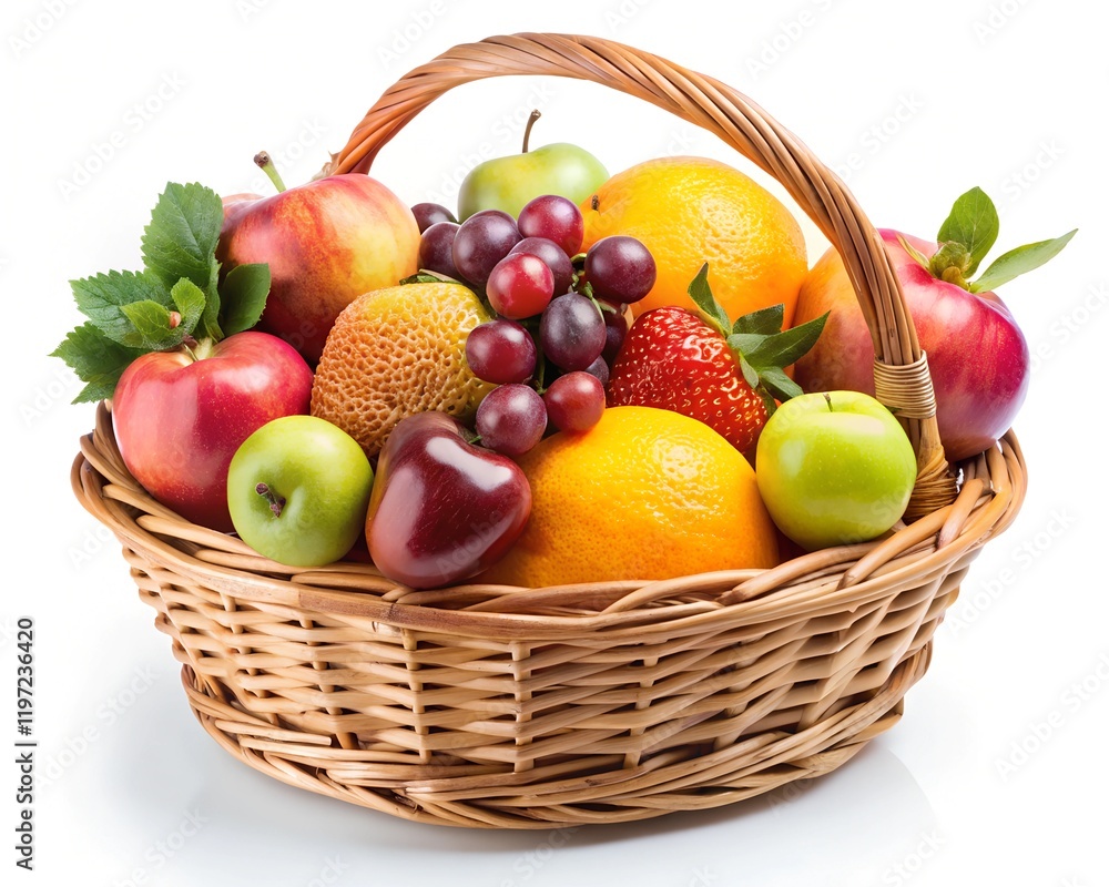 fruits in basket isolated on a white background fruits in basket isolated on a white background