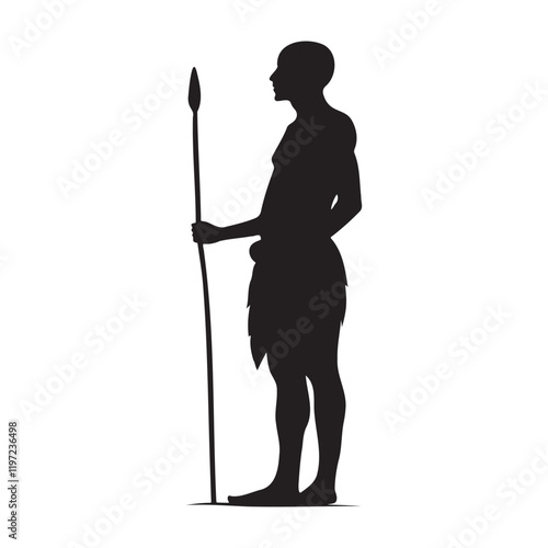 Tribal man with a spear silhouette vector illustration