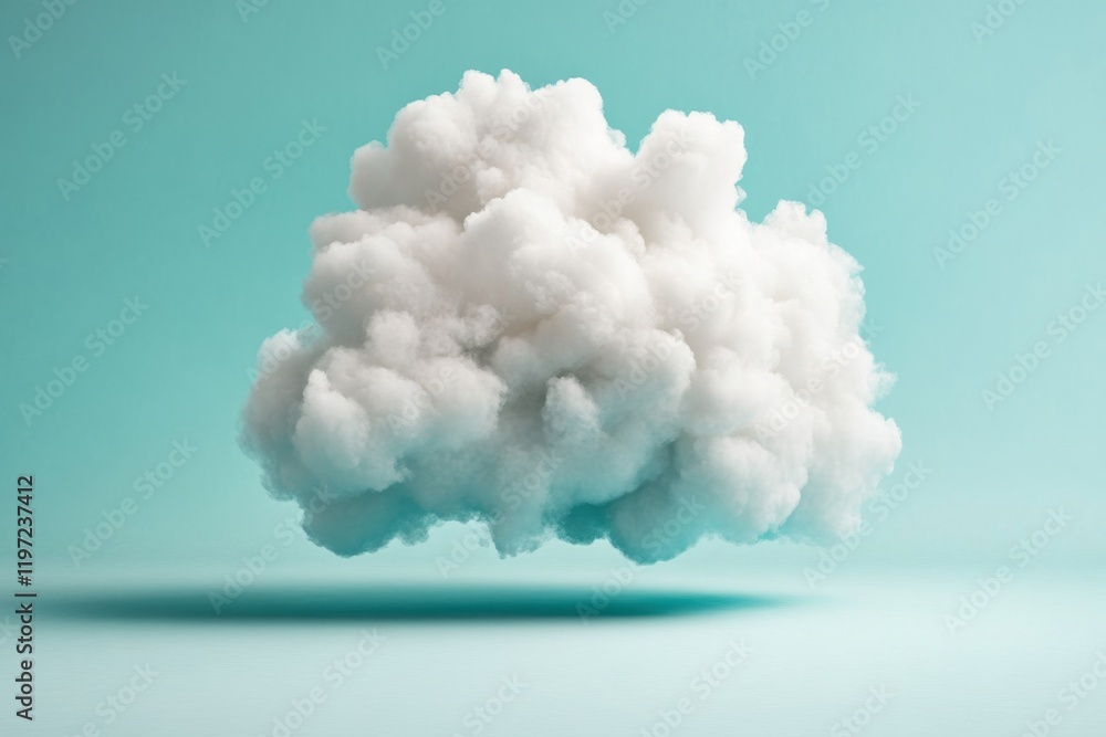 Naklejka premium A 2D illustration of a fluffy white cloud with clean, simple lines on a pure white background, creating a whimsical and lighthearted feel
